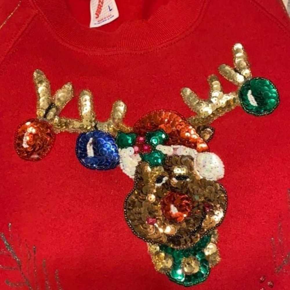 VINTAGE Handmade Ugly Christmas Sweater Reindeer … - image 4