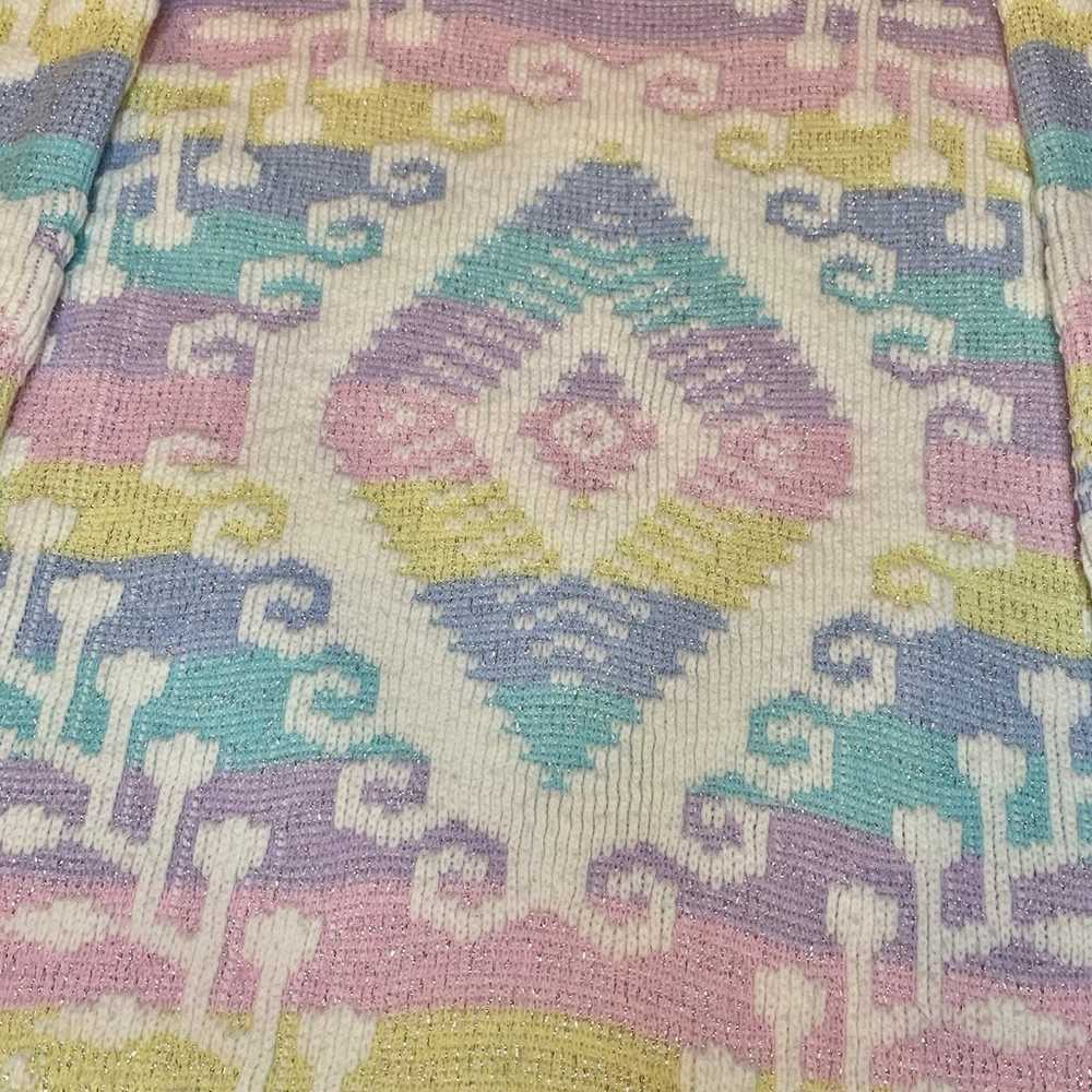 Vintage kawaii pastel rainbow flamingo sweater ro… - image 3