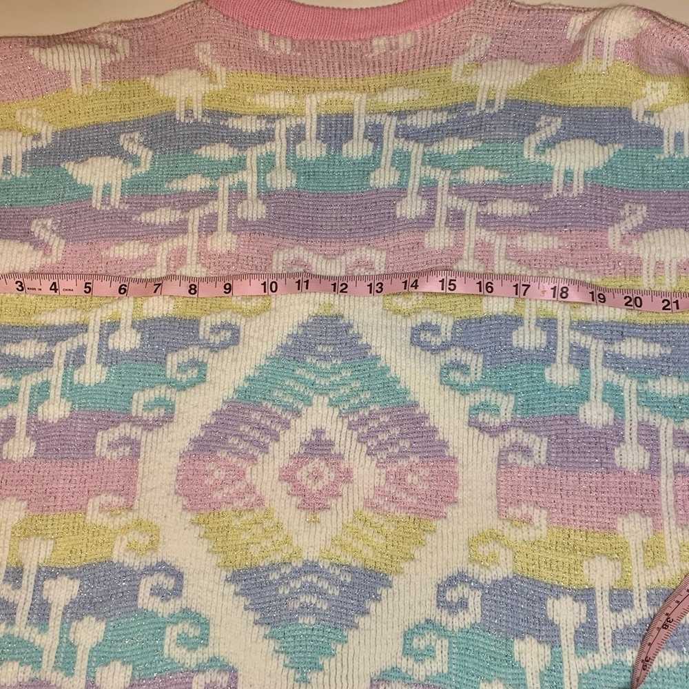 Vintage kawaii pastel rainbow flamingo sweater ro… - image 4