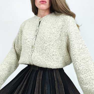 Vintage Wool-Blend Bouclé Knit Button-Front Cardi… - image 1