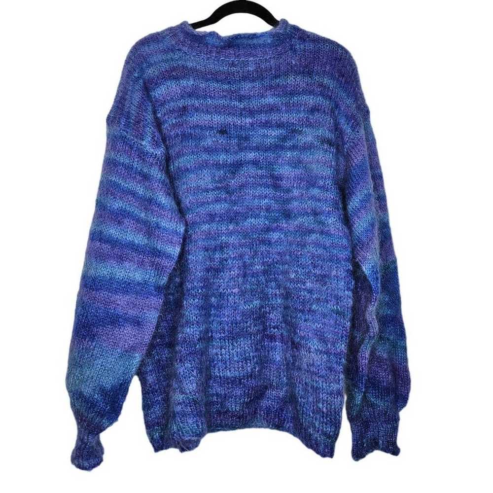 Vintage Handmade L Purple Blue Striped Mohair Fuz… - image 1