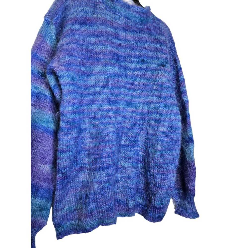 Vintage Handmade L Purple Blue Striped Mohair Fuz… - image 2