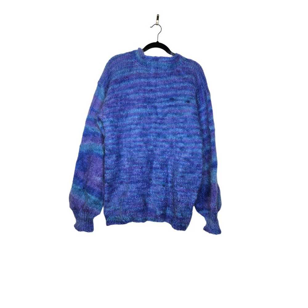 Vintage Handmade L Purple Blue Striped Mohair Fuz… - image 3