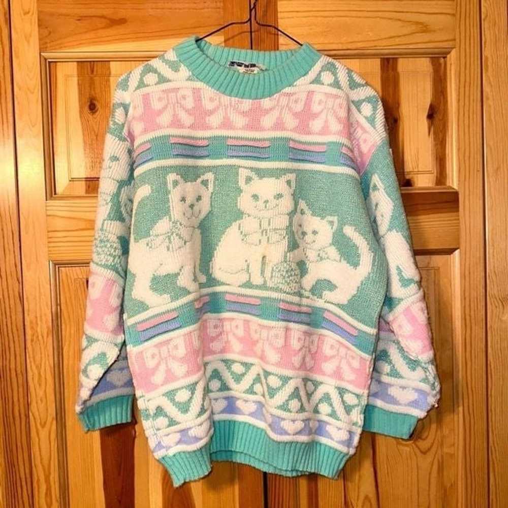 VINTAGE Rose Cat Sweater - image 1