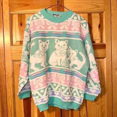 VINTAGE Rose Cat Sweater - image 1