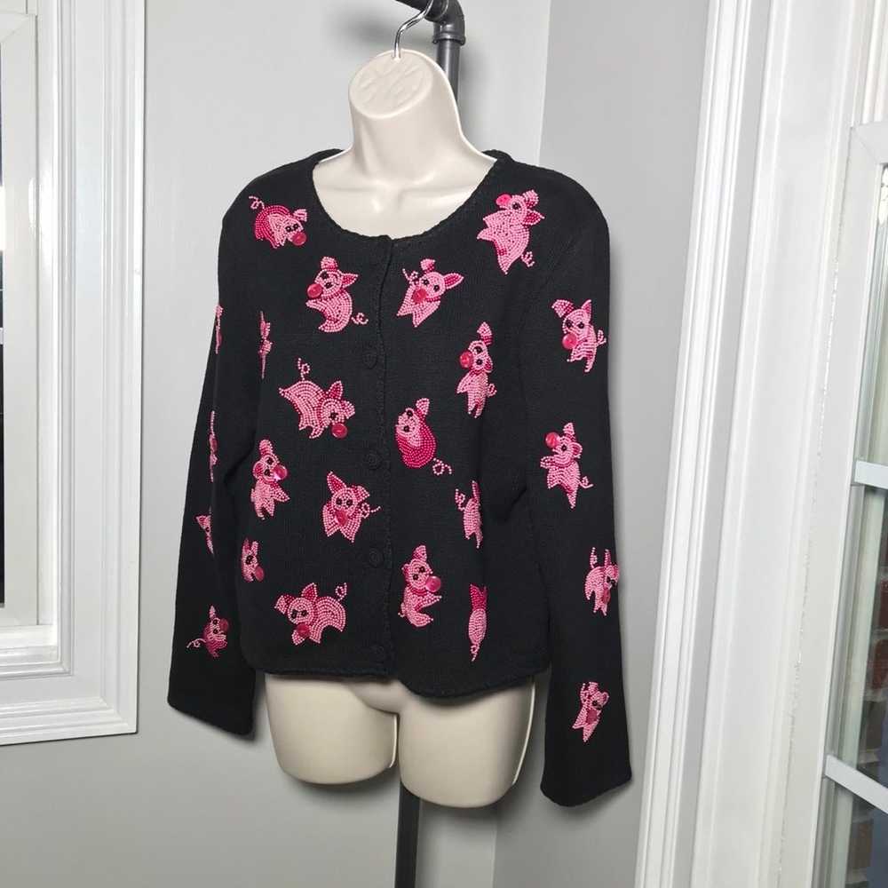 Michael Simon Pink Beaded Pigs Cardigan ~ Women’s… - image 10