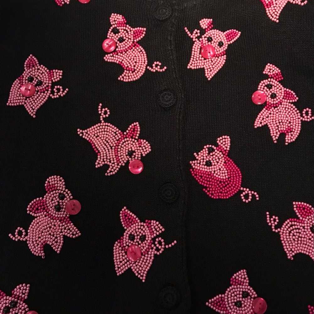 Michael Simon Pink Beaded Pigs Cardigan ~ Women’s… - image 3