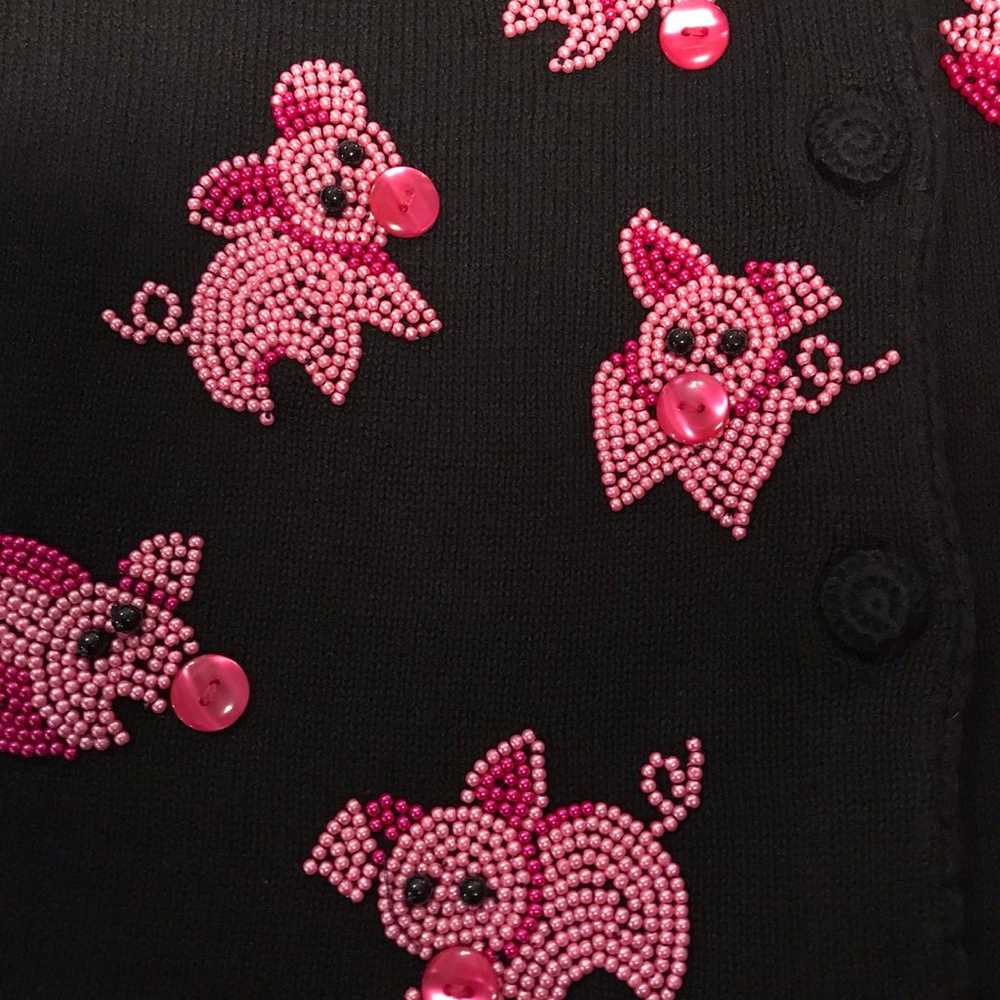 Michael Simon Pink Beaded Pigs Cardigan ~ Women’s… - image 4