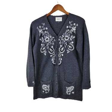 Vintage Cardigan Sweater Size XL/1X Floral Vine C… - image 1