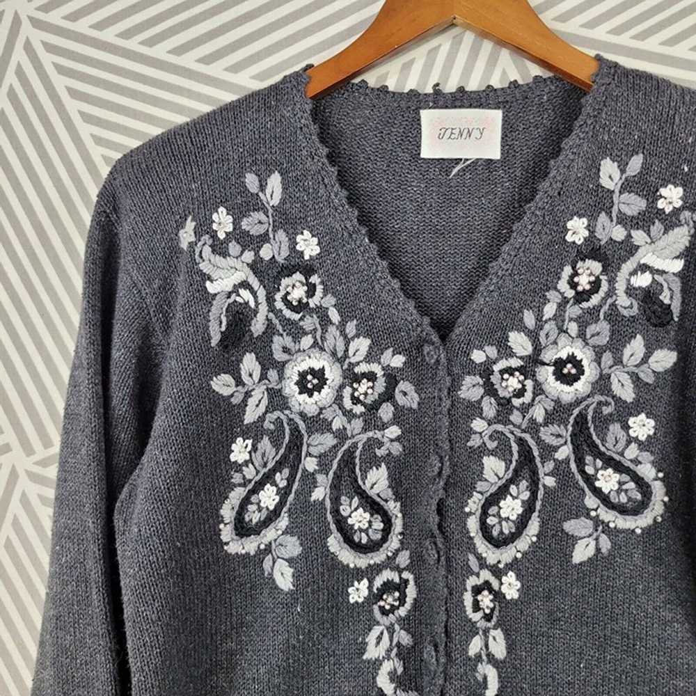 Vintage Cardigan Sweater Size XL/1X Floral Vine C… - image 2