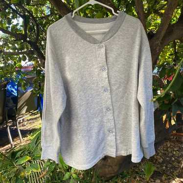 Grey cotton cardigan sweater.