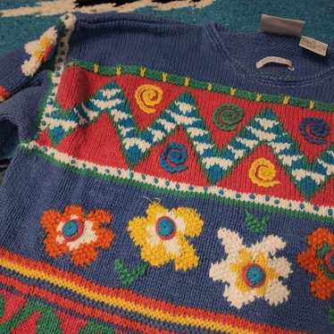 Vintage Sigrid Olsen Colorful Hippie Hand Knit Swe