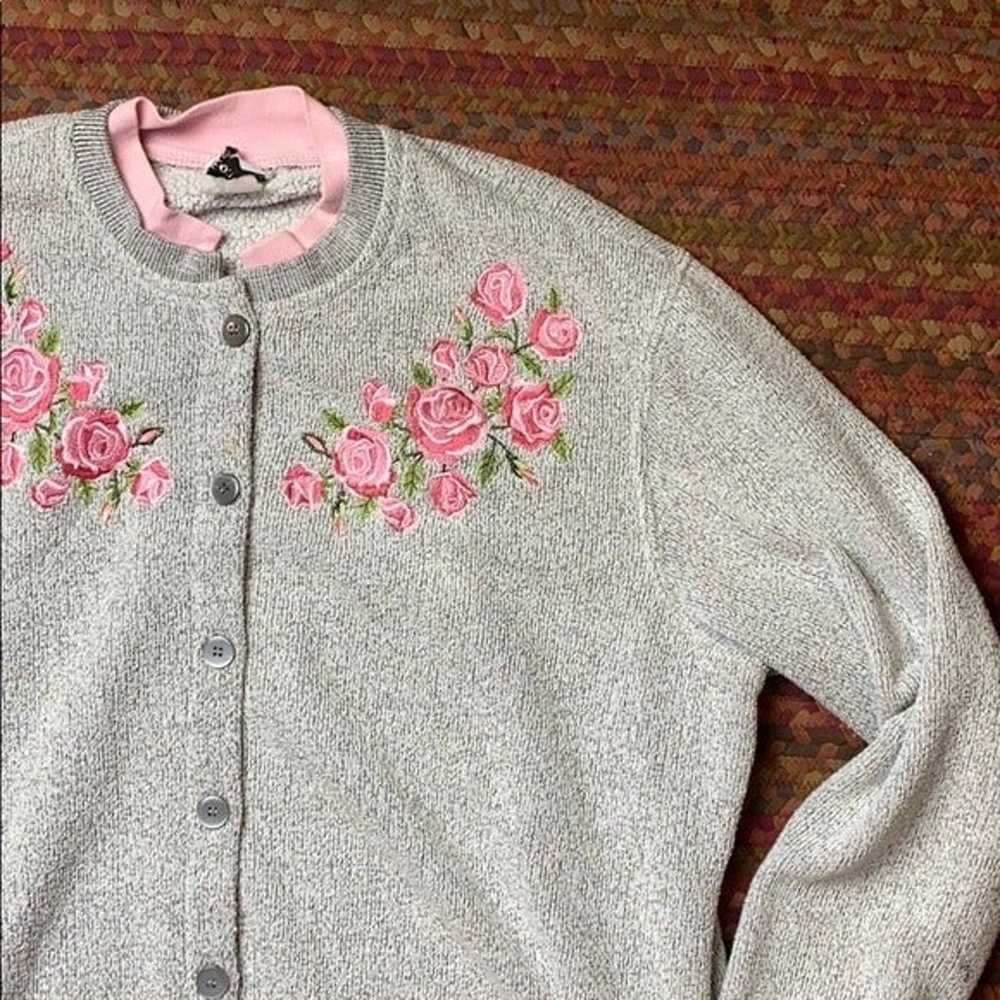 VINTAGE GREY ROSE TERRYCLOTH BUTTON UP  SWEATER - image 2