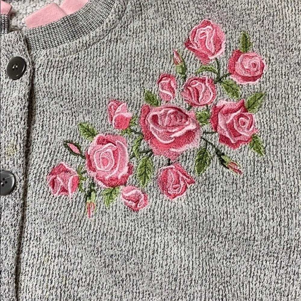 VINTAGE GREY ROSE TERRYCLOTH BUTTON UP  SWEATER - image 3