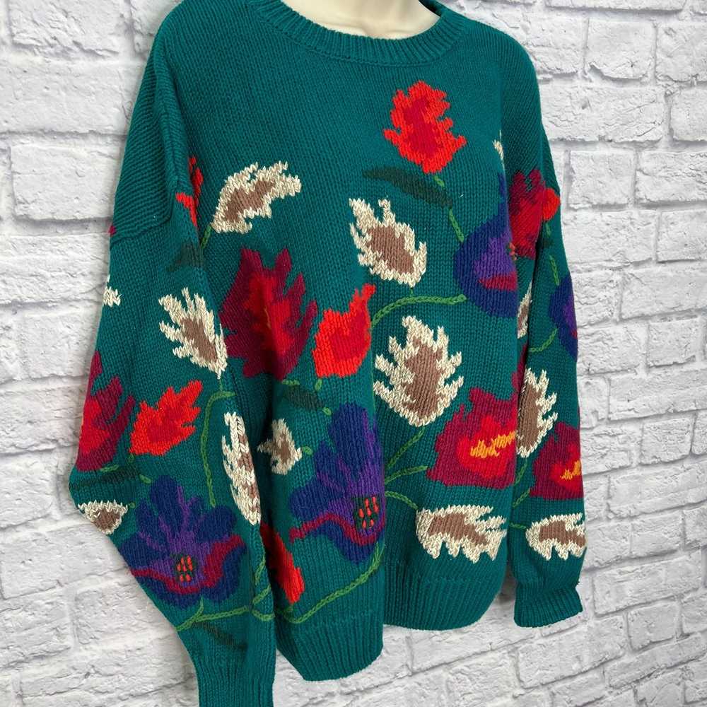 Vintage Le Moda Chunky Knit Sweater Turquoise Gre… - image 2