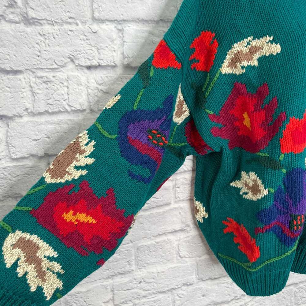 Vintage Le Moda Chunky Knit Sweater Turquoise Gre… - image 3