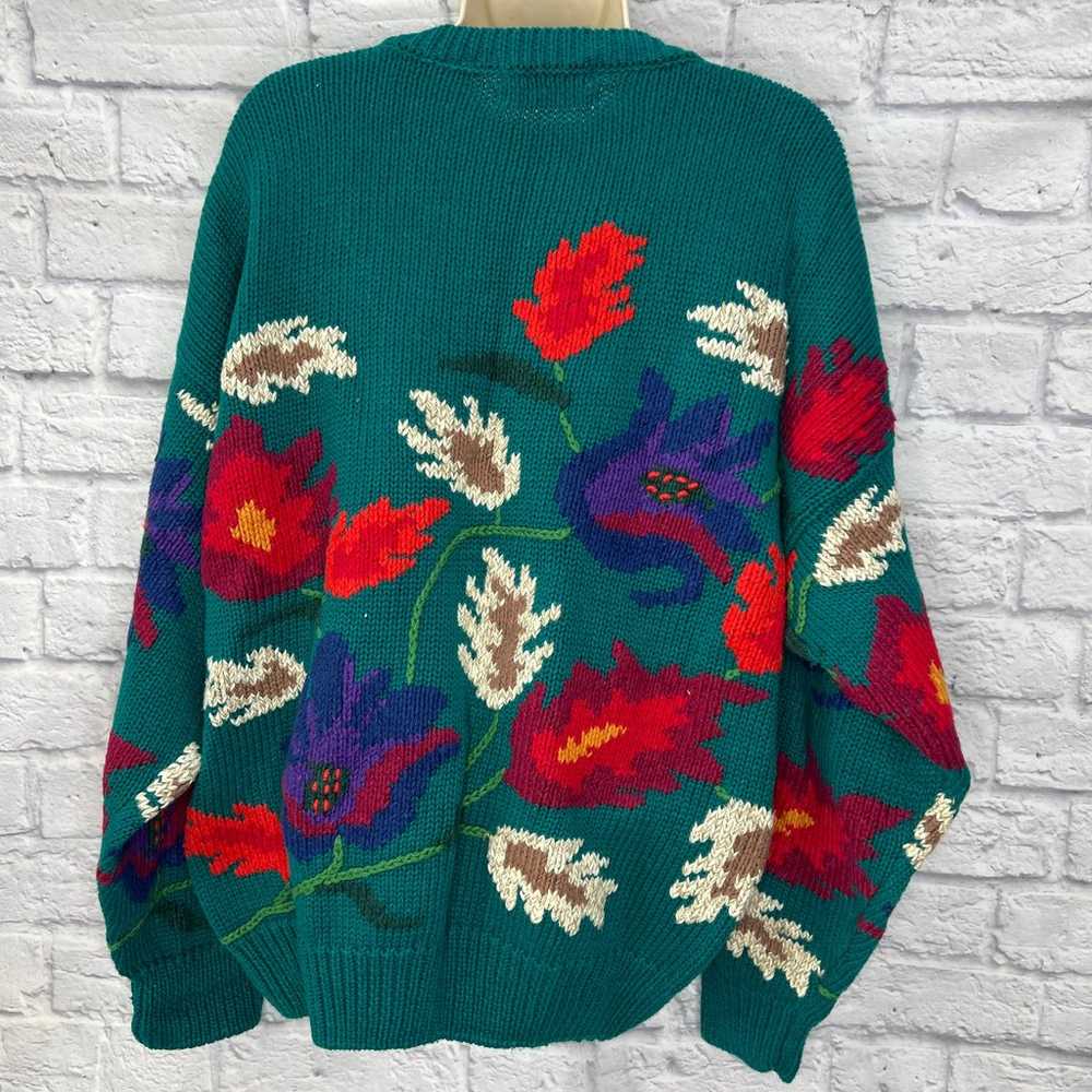 Vintage Le Moda Chunky Knit Sweater Turquoise Gre… - image 4