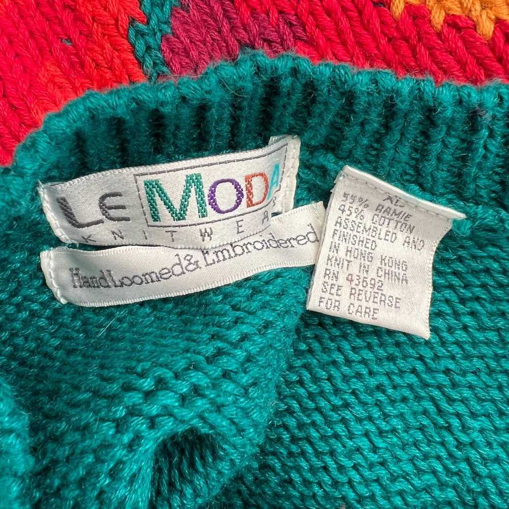 Vintage Le Moda Chunky Knit Sweater Turquoise Gre… - image 5