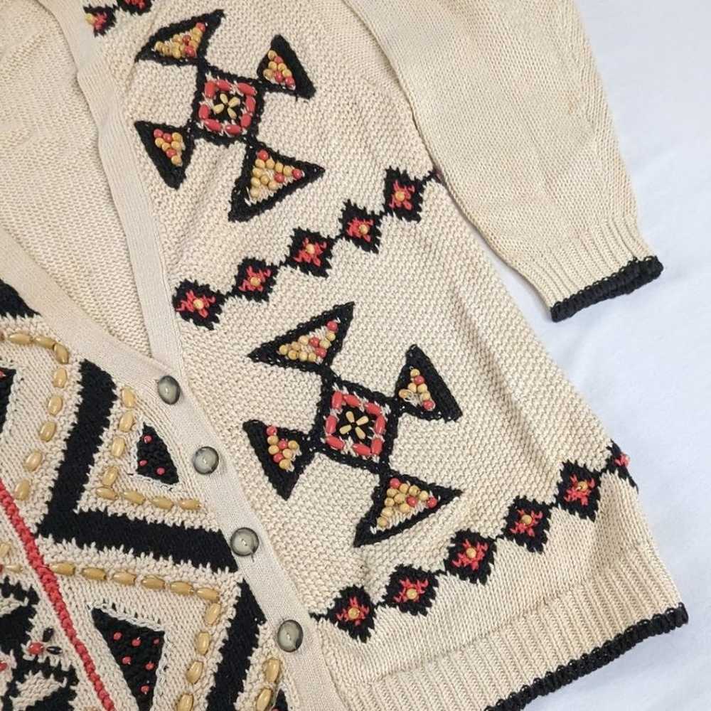 VTG Aztec Cream Chunky Knit Beaded Southwestern C… - image 2