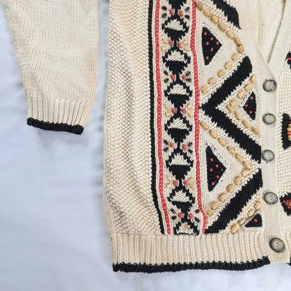 VTG Aztec Cream Chunky Knit Beaded Southwestern C… - image 3