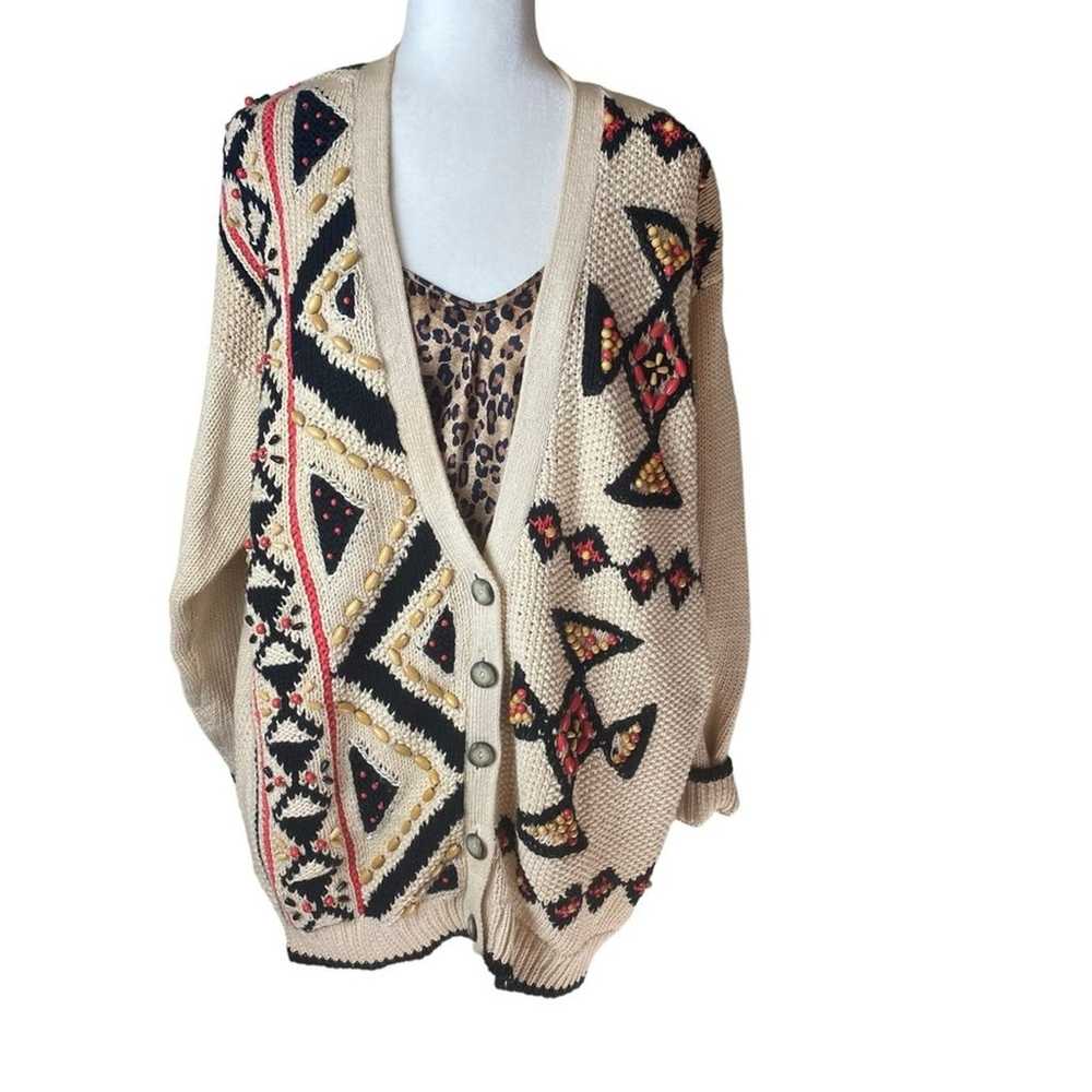 VTG Aztec Cream Chunky Knit Beaded Southwestern C… - image 8