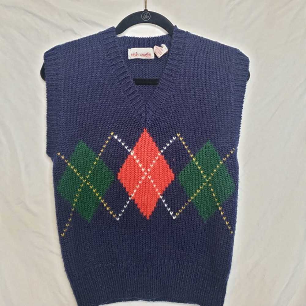 Vintage Sweater Vest Argyle Pullover Vicky Vaughn… - image 1