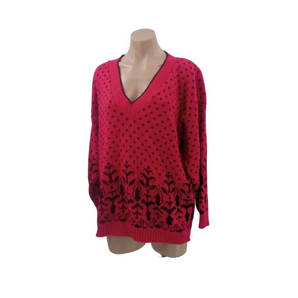 Vintage 80s Classic Essentials Pink Black Sweater… - image 1