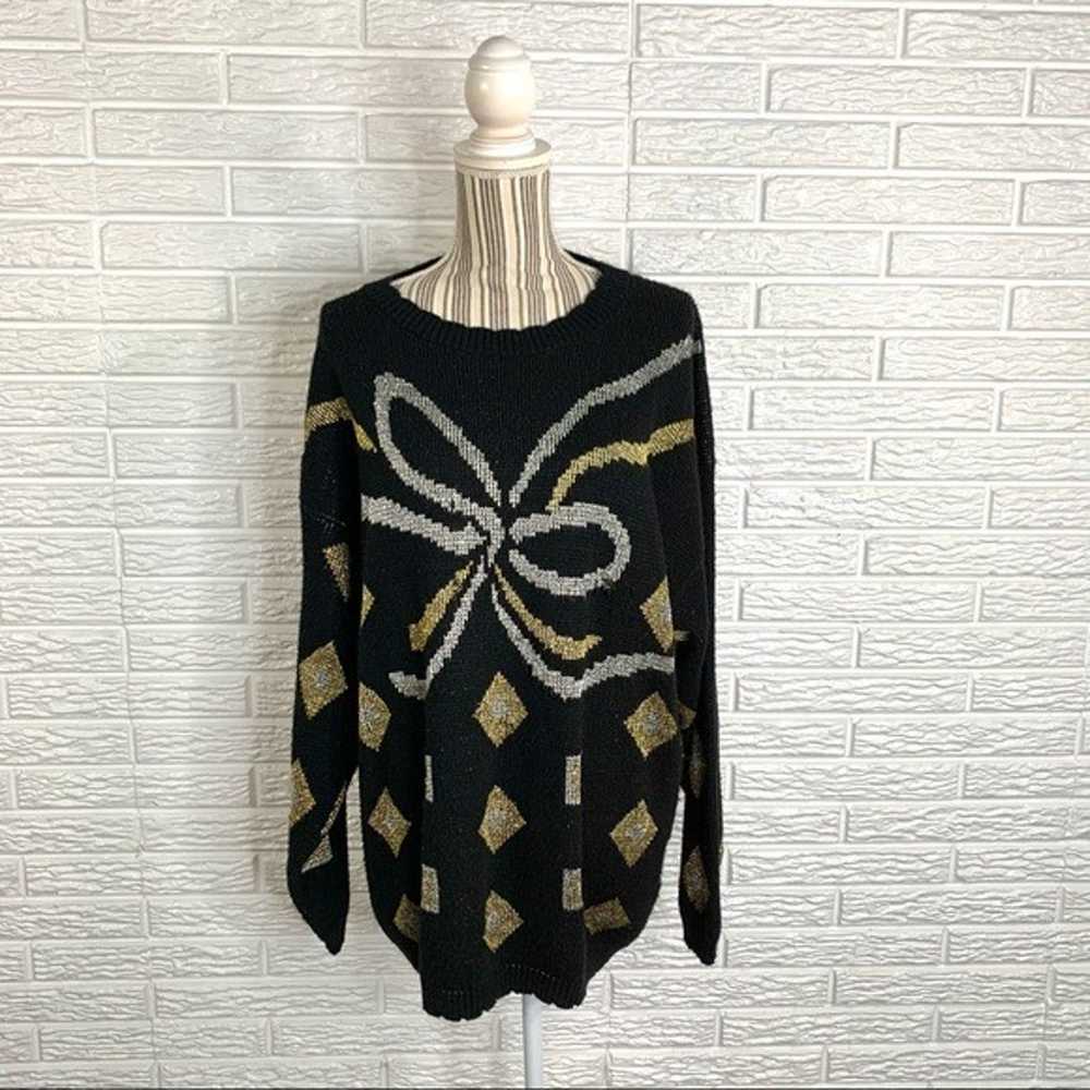 Vtg Bentley Woman Glittery Bow Sweater - image 1