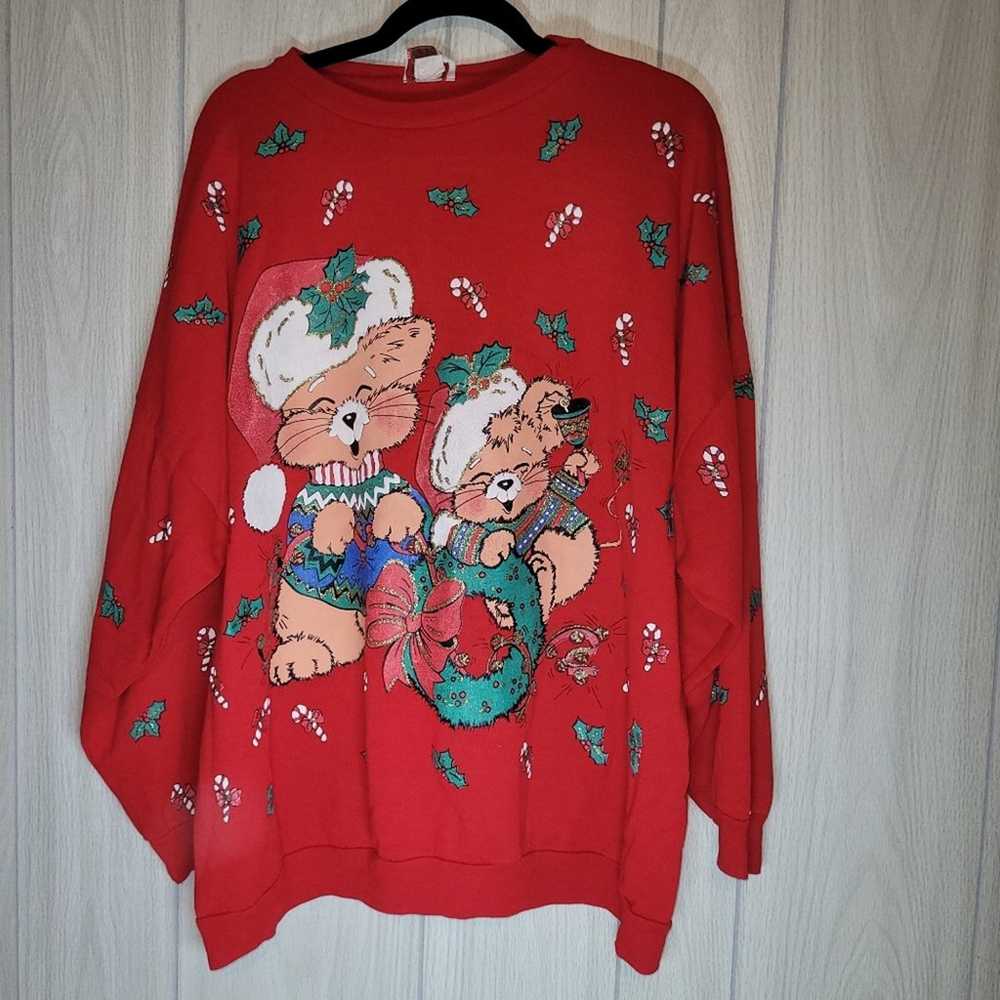 Vintage Cat & Mouse Christmas Nutcracker Sweater … - image 2