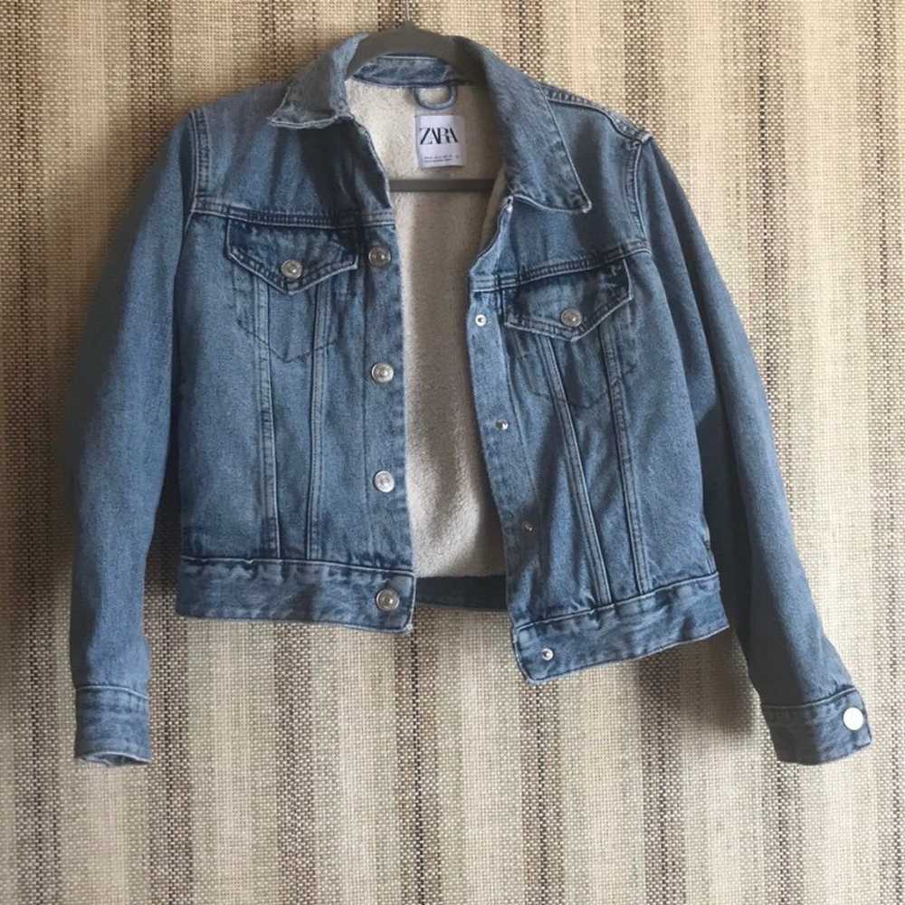 Zara Denim Jacket Coat Size Small Fleece Women Cl… - image 1