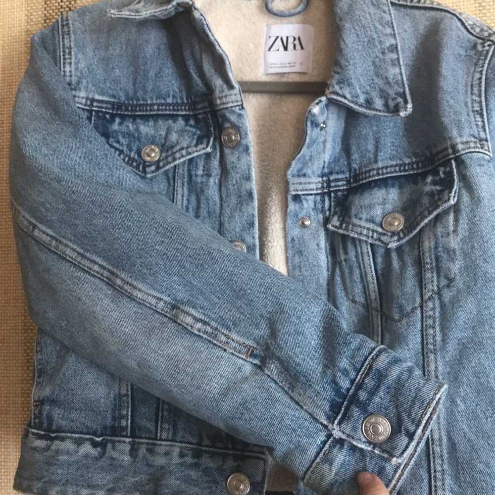 Zara Denim Jacket Coat Size Small Fleece Women Cl… - image 5