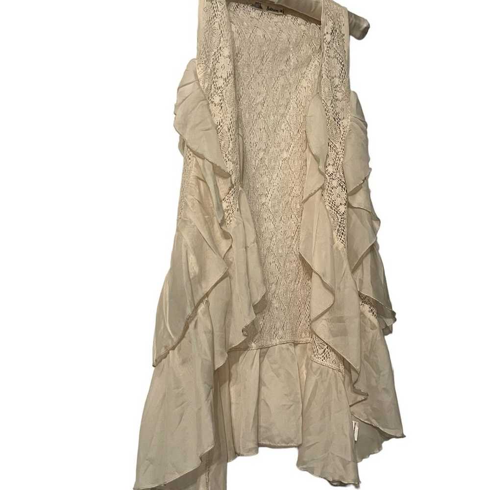 Cream Ivory Ruffle and Floral Lace Design Vest Wo… - image 3