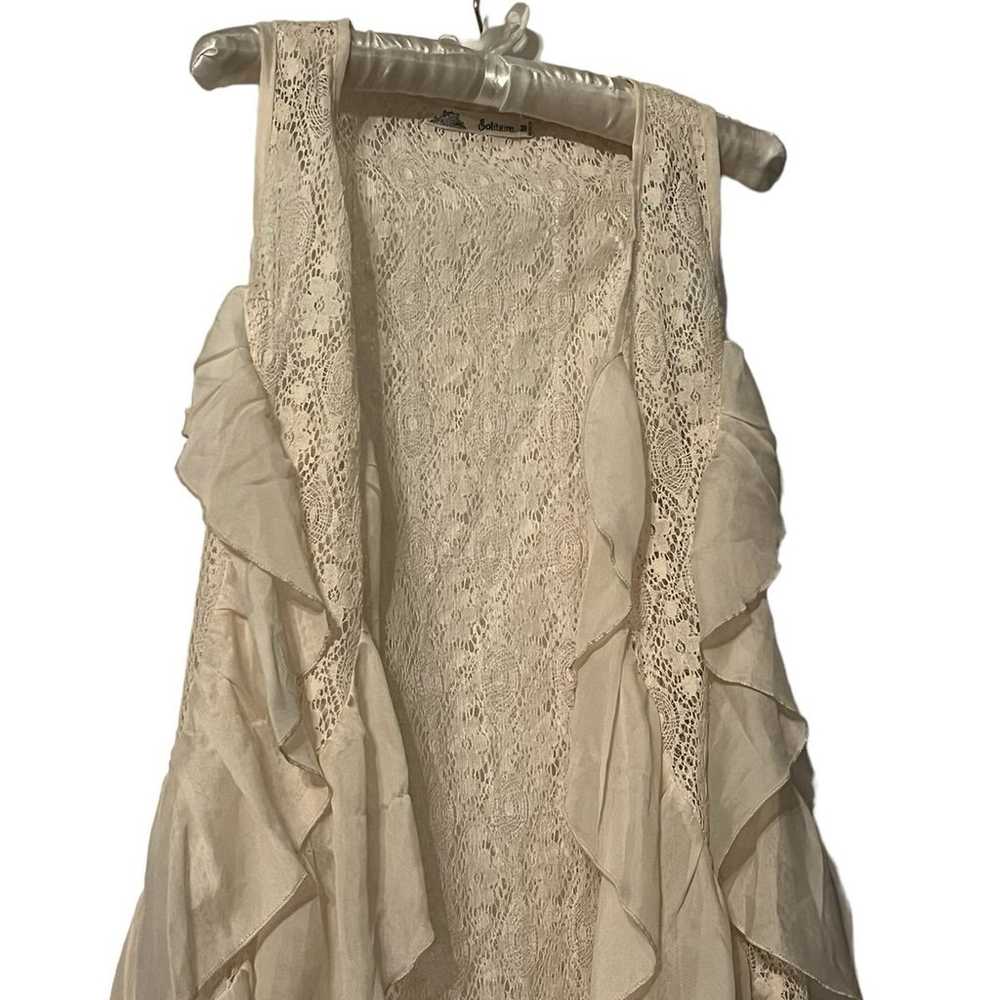 Cream Ivory Ruffle and Floral Lace Design Vest Wo… - image 6