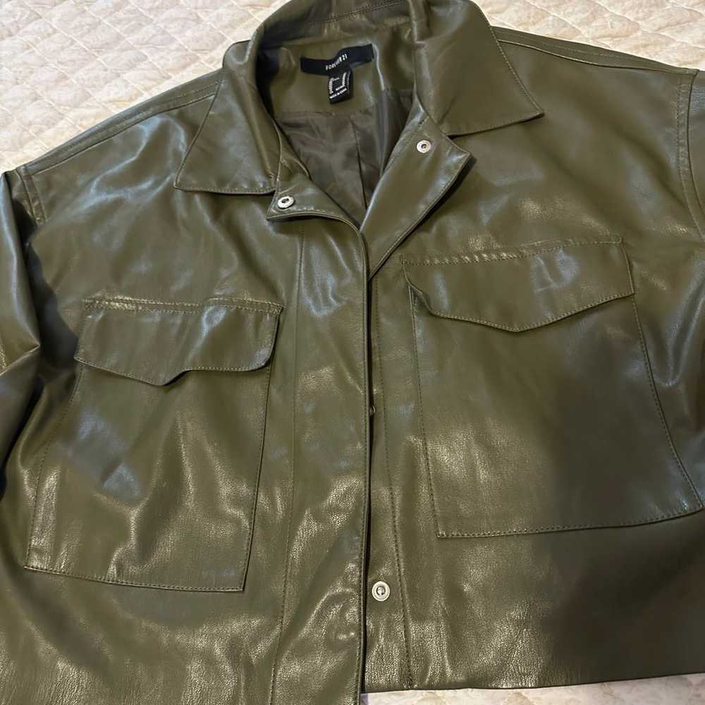 Olive Faux Leather cropped jacket - image 2