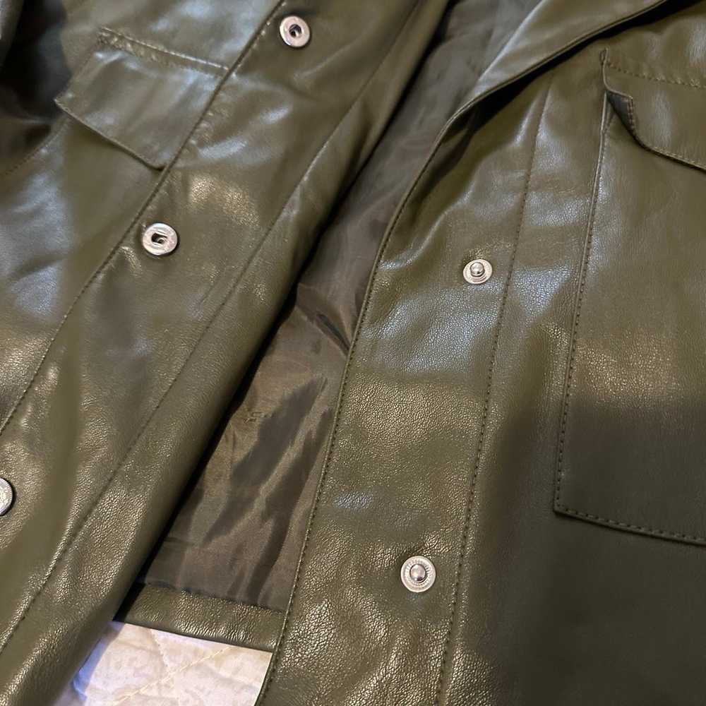 Olive Faux Leather cropped jacket - image 3