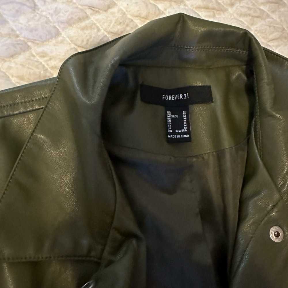 Olive Faux Leather cropped jacket - image 4