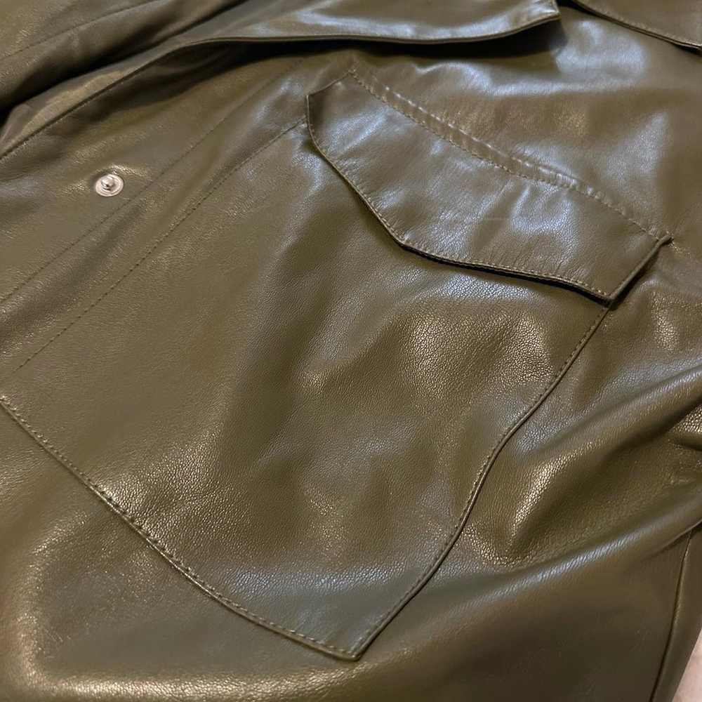 Olive Faux Leather cropped jacket - image 6