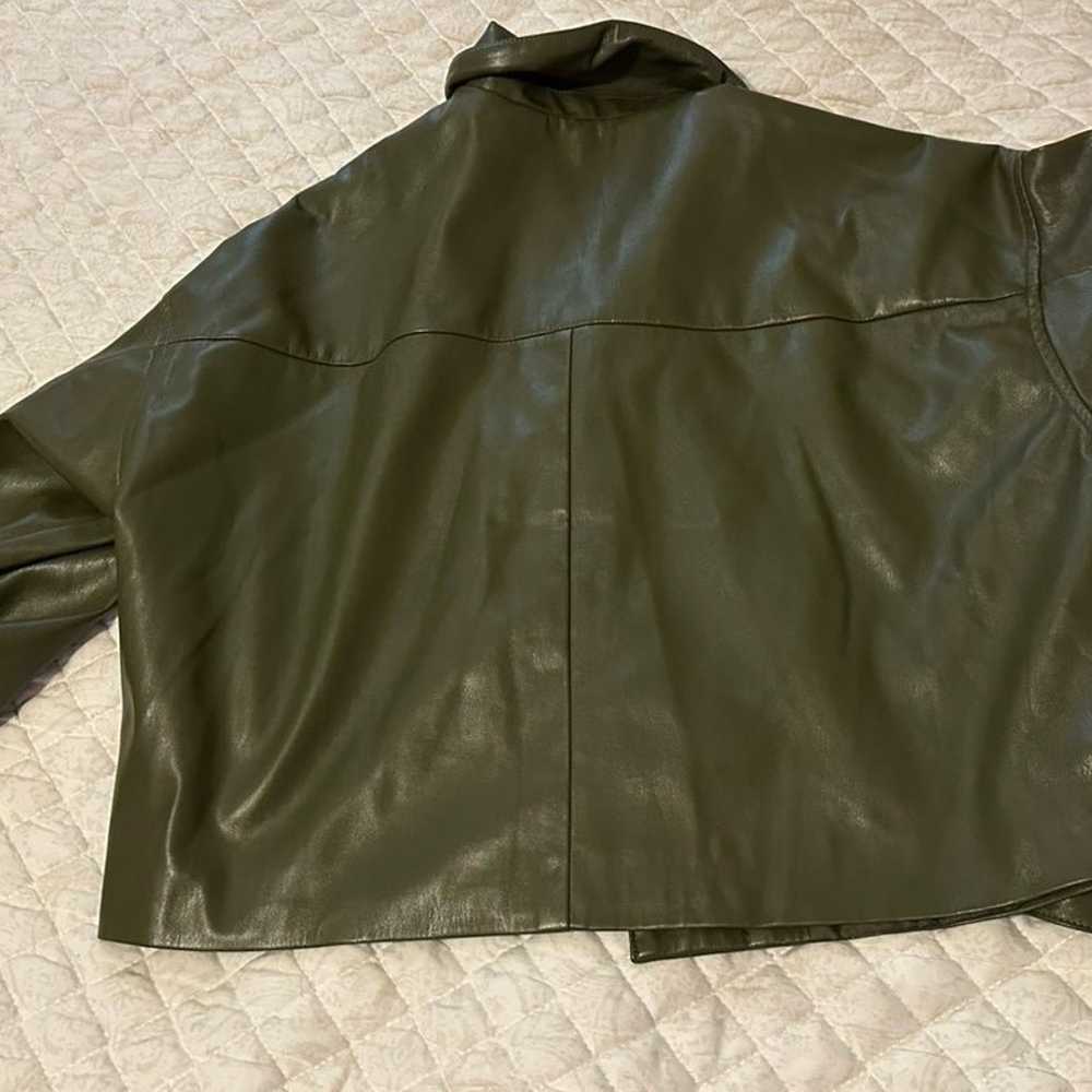 Olive Faux Leather cropped jacket - image 7