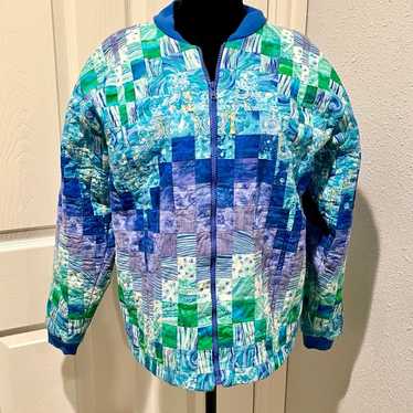 Vintage Handmade Jacket Women Blue green Patchwor… - image 1