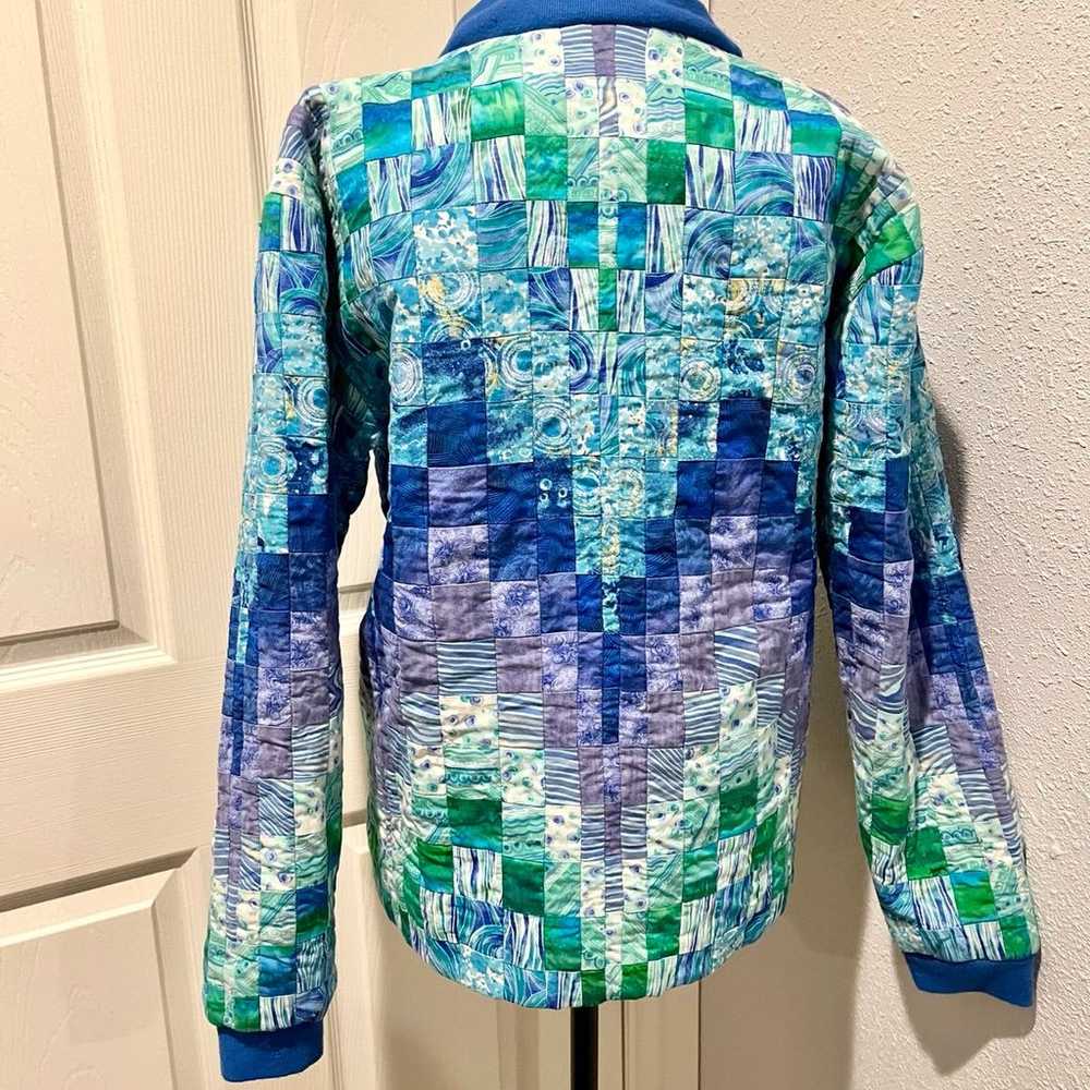 Vintage Handmade Jacket Women Blue green Patchwor… - image 3