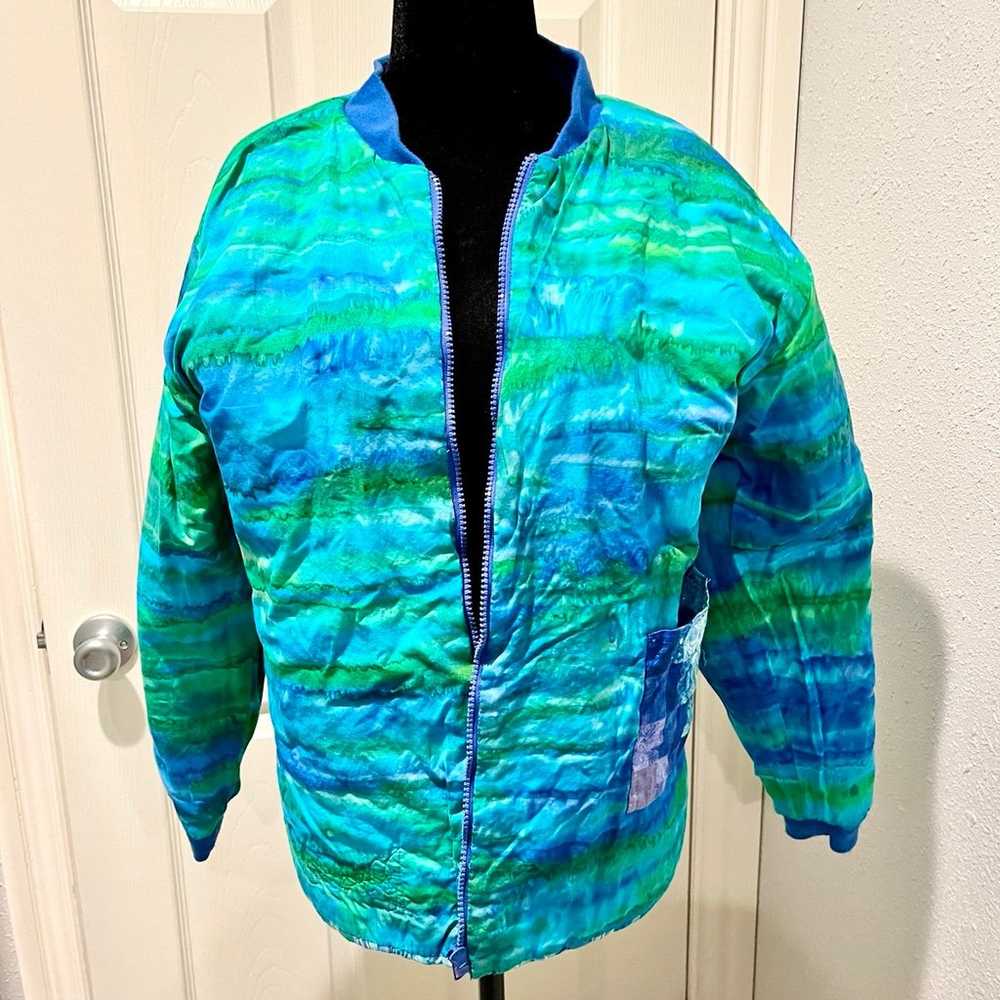 Vintage Handmade Jacket Women Blue green Patchwor… - image 4