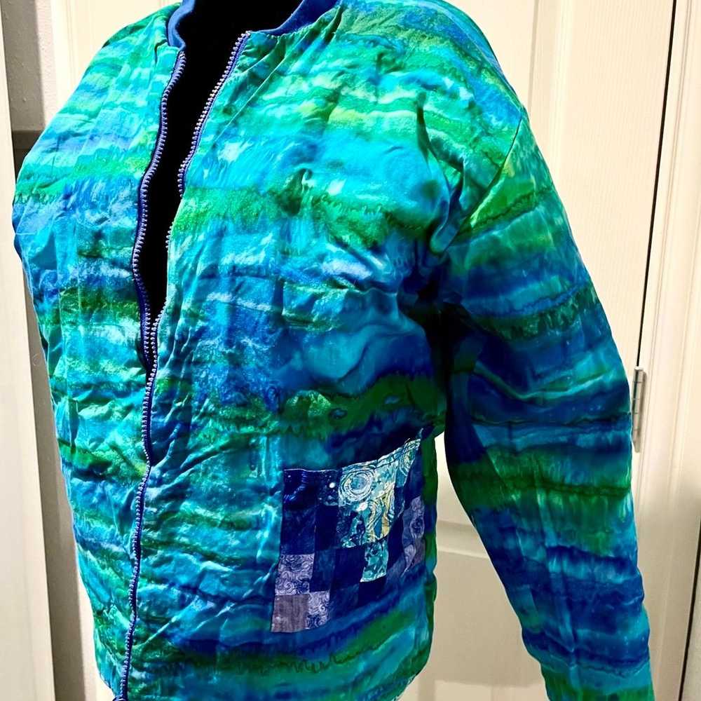 Vintage Handmade Jacket Women Blue green Patchwor… - image 5