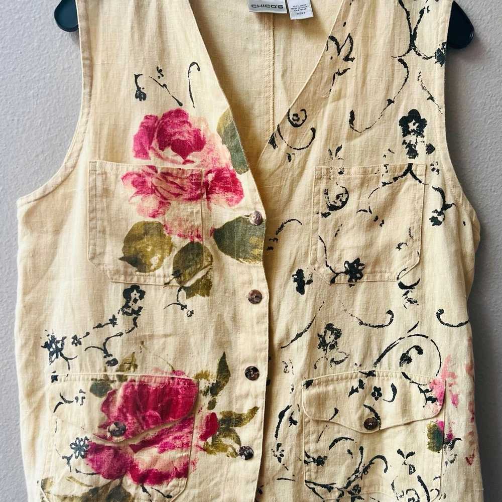 CHICOS VINTAGE 90’s HAND PAINTED FLORAL DESIGN 10… - image 2