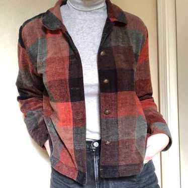 Vintage Corduroy Plaid Jacket with Engraved Metal… - image 1