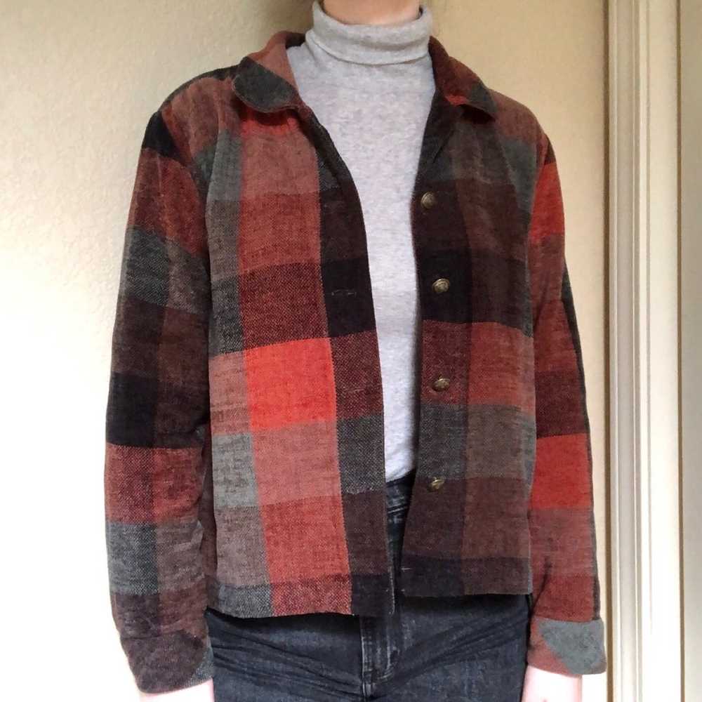 Vintage Corduroy Plaid Jacket with Engraved Metal… - image 2