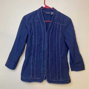 Vintage Chicos Womens Blue Pleated Hook Snap Jacke