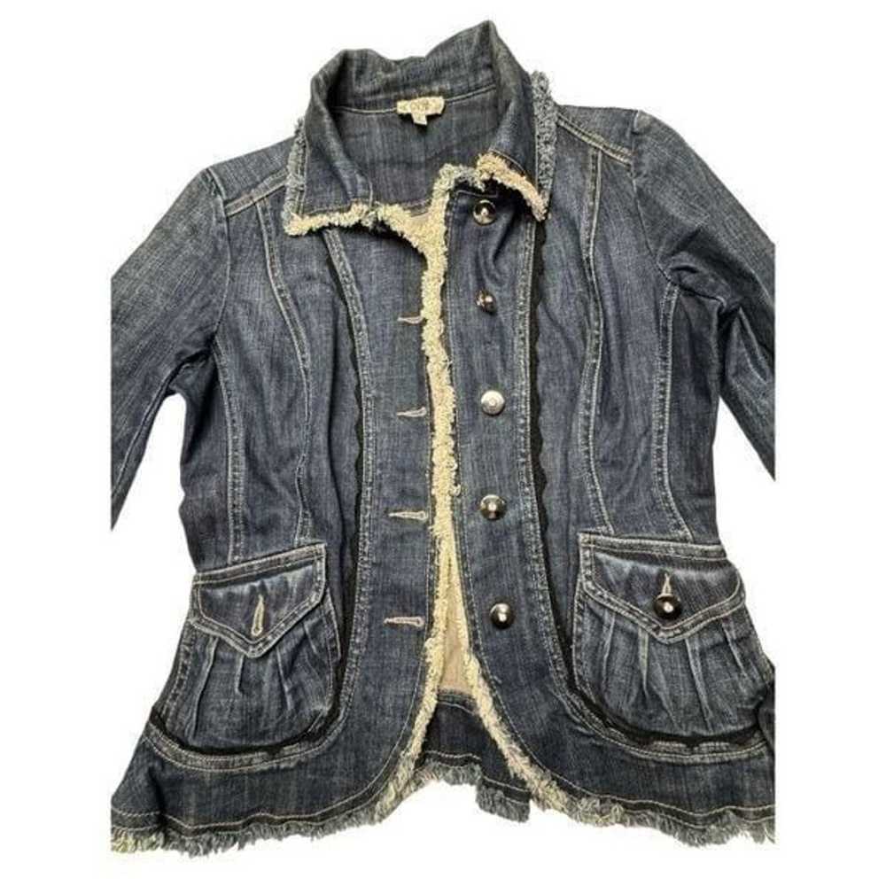 Vintage Cache Frayed Edge Rhinestone Button Up No… - image 2