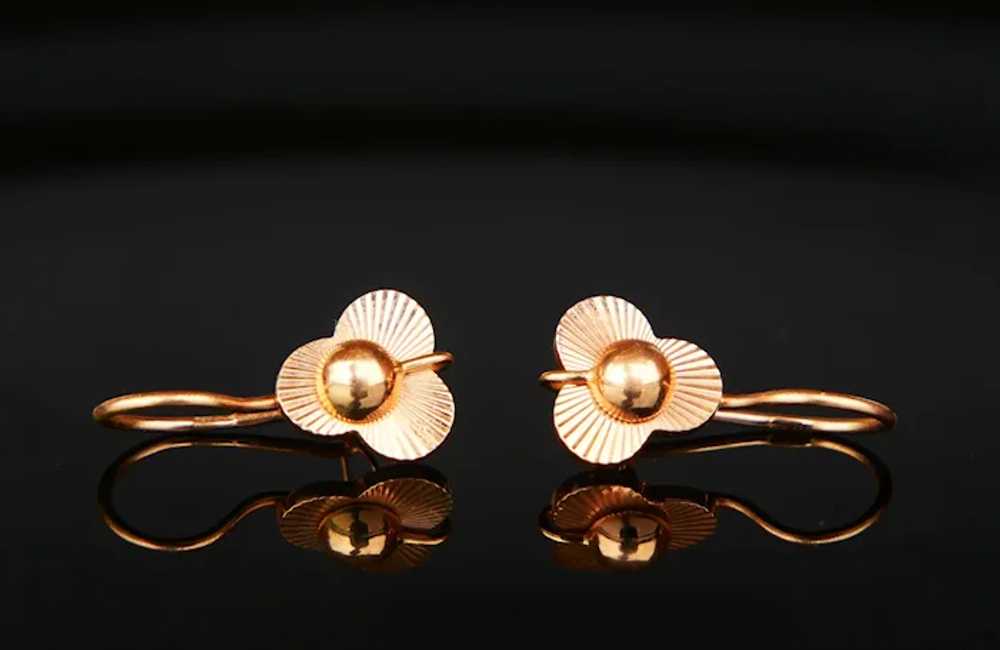 1977 Soviet Russian Earrings solid 14 K Rose Gold… - image 3