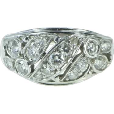 Platinum 0. 52 Ctw Art Deco Diamond Wavy Domed Sta