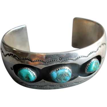 Native American Silver & Turquoise Shadowbox Cuff